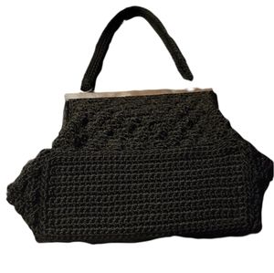 Women Vintage Small Black Top Handle Crochet Purse/Women Dress Purse/ Women Zipp